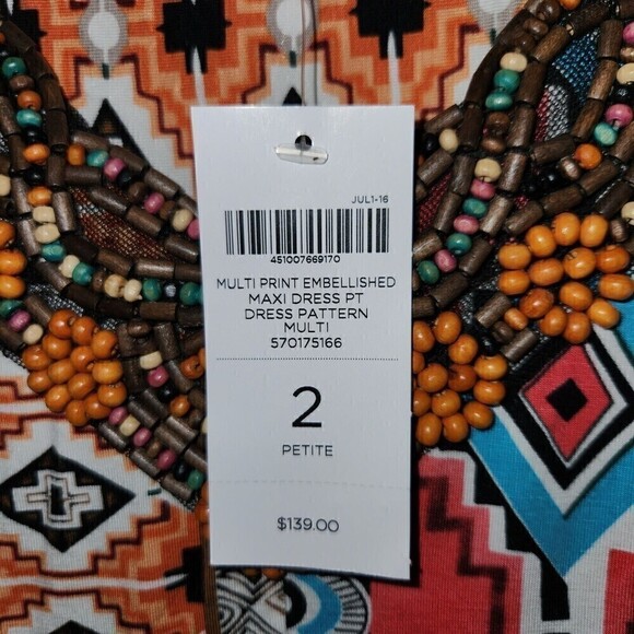 Chico's New 2P Petites Maxi Dress Beaded Empire Waist Multi-print MSR $139 - Picture 4 of 6